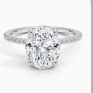 Silver Diamond Solitaire Ring with Pave Band